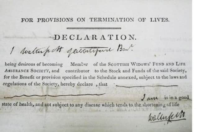 An application to the Scottish Widows Fund and Life Assurance Society by Sir Walter Scott. Picture: Contributed