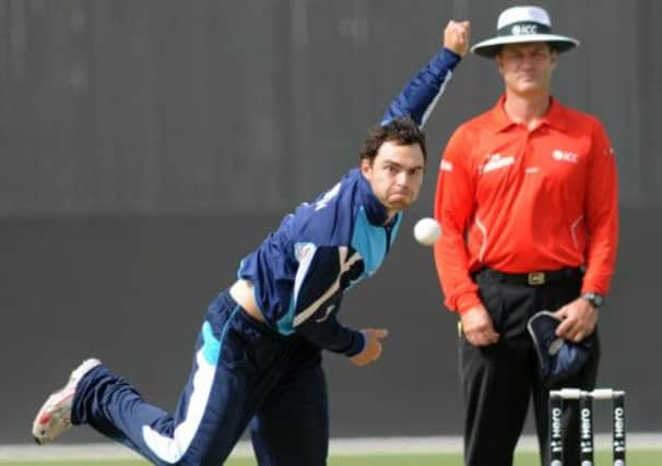 Preston Mommsen bowls in a World T20 qualifier in Dubai. Picture: Getty