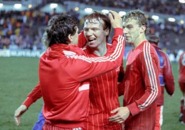Eric Black, Alex McLeish and Neale Cooper celebrate at the end. Picture: SNS Group