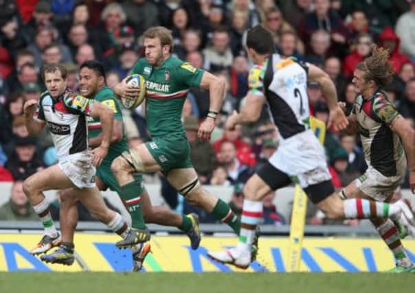 Leicester's Tom Croft scores a stunning try to sink Harlequins. Picture: Getty