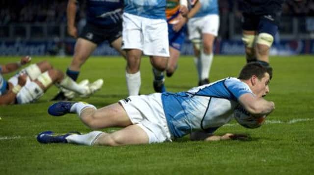 Glasgow's Mark Bennett croses the line to score a second half try. Picture: SNS