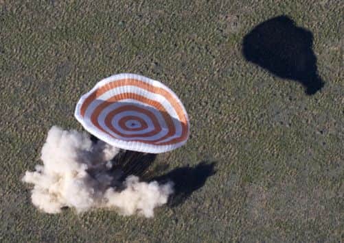 The Russian Soyuz space capsule lands. Picture: AP