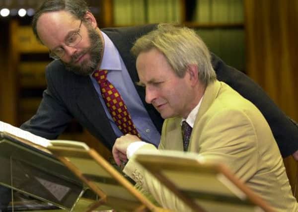 Allan Massie (right) looking at the Scott Collection in the National Library. Picture: Ian Rutherford