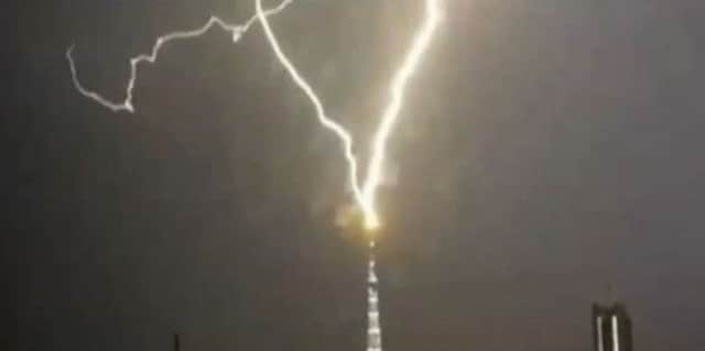 Lightning strikes the television tower in St Petersburg, Russia