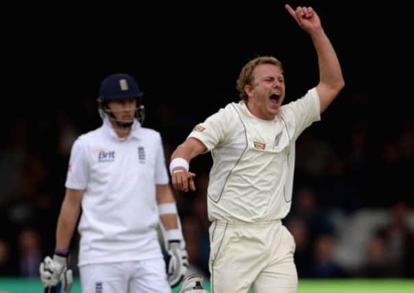 Neil Wagner of New Zealand celebrates dismissing Ian Bell of England during day one of 1st Investec Test match between England and New Zealand. Picture: Getty