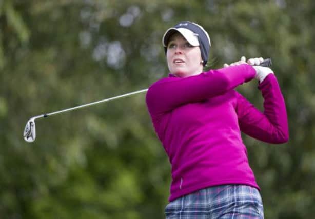 Louise MacGregor tees off at the sixth on her way to victory over Jessica Meek in the Scottish Ladies Championship. Picture: Kenny Smith