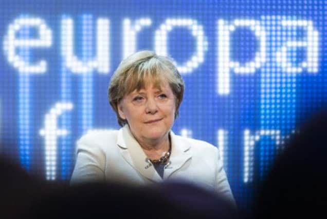 German chancellor Angela Merkel at the Berlin conference on Europe yesterday. Picture: AP