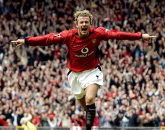 David Beckham celebrates after making it Manchester United 1- 0 Charlton. Picture: Getty
