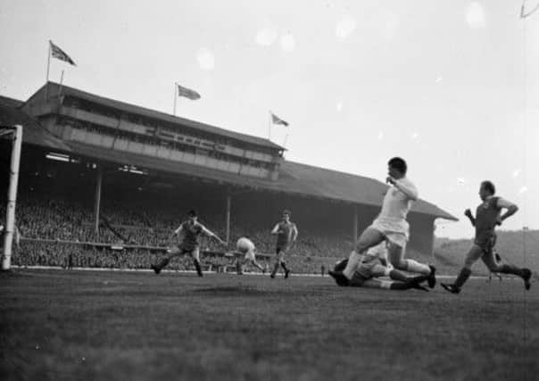 At Hampden Park, Ferenc Puskas scores for Real Madrid on the way to his sides 7-3 European Cup win over Eintracht Frankfurt