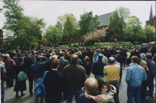 Some 2,000 people gathered outside Cluny Parish Church in Edinburgh for the funeral of Labour leader John Smith in 1994