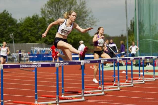 Eilidh Child on her way to winning the Loughborough International 400m hurdles. Picture: Bobby Gavin
