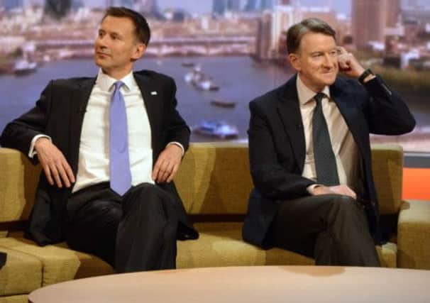 Jeremy Hunt and Peter Mandelson make an appearance on The Andrew Marr Show yesterday. Picture: BBC