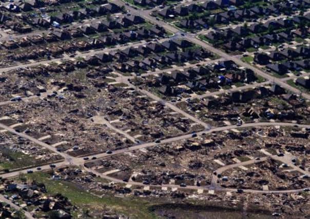 An aerial view of the town of Moore which bore the brunt of the EF5 tornado, leaving thousands homeless. Picture: Getty