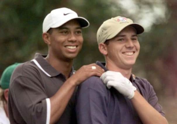 Tiger Woods and Sergio Garcia during the 1999 Masters. Picture: AP