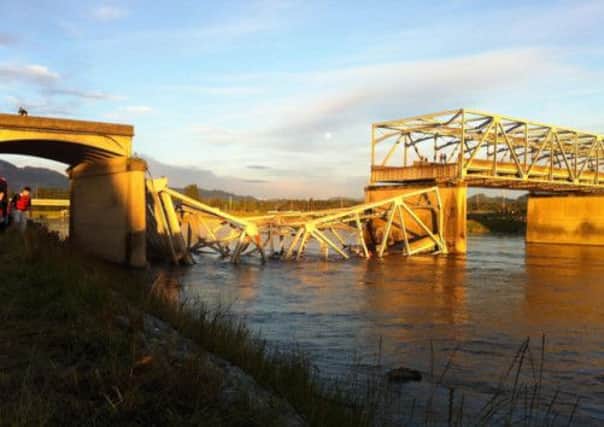 A portion of the Interstate 5 bridge is submerged after it collapsed into the Skagit River. Picture: AP