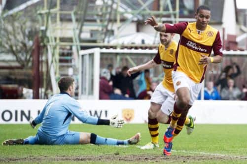 Chris Humphrey celebrates a goal against Ross County. Picture: SNS