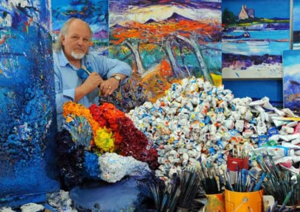 Artist John Lowrie Morrison (JoLoMo) in his studio at home in Tayvallich near Crinan. Picture: Robert Perry