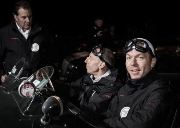 Hoy and Wallace at the end of the Mille Miglia. Picture: Contributed