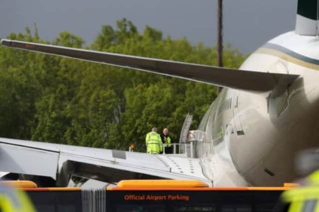The flight from Pakistan on the tarmac at Stansted. Picture: PA