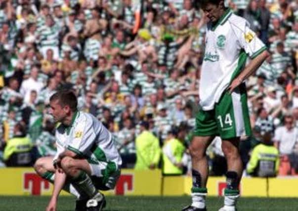 Gary Smith and Paul Fenwick show their despair after being beaten by Celtic in the Tennents Scottish FA Cup Final at Hampden Park in 2001. Picture: PA
