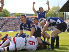 Jamie Heaslip forces his way over for Leinster's second try as the Dublin outfit picked up further silverware and broke Ulsters hearts again. Picture: PA