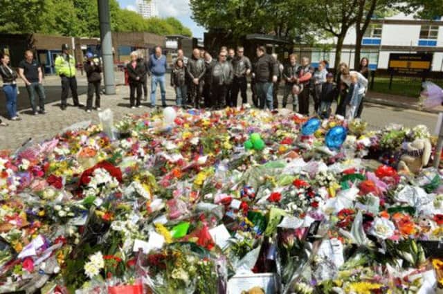 Floral tributes near to the spot where Drummer Lee Rigby was killed. Picture: PA