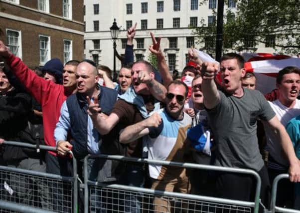 English Defence League protestors at Whitehall. Picture: Getty