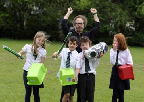 Composer Tod Machover worked with pupils from Blackhall Primary School School. Lily Ewing, 9, Shaun Azam, 9,, James Cubey, 9, and Sophie Powrie,8. Picture: Julie Bull