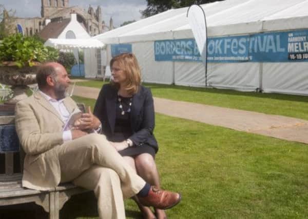 Sarah Brown sits with festival director Alistair Moffat. Picture: Contributed