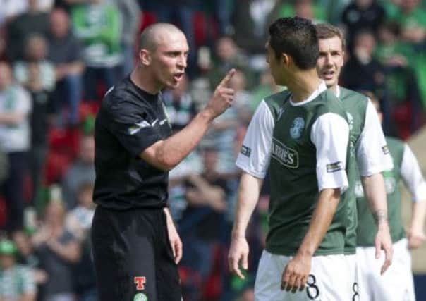 Scott Brown and Jorge Claros have a discussion during the Scottish Cup final. Picture: SNS