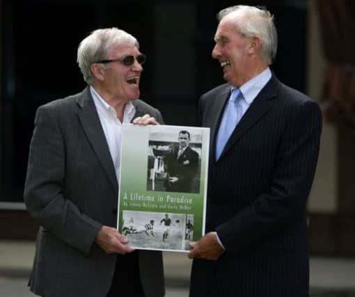 Former Celtic stars Bertie Auld and Mike Jackson help launch the new online version of "A Lifetime in Paradise - The Jimmy McGrory Story". Picture: SNS