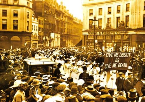 A memorial procession for the suffragette, Emily Davison, passing through Shaftesbury Avenue, London. Picture: Getty