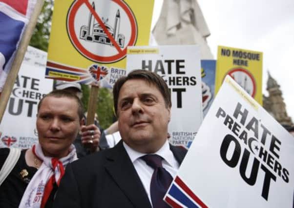 Far-right British National Party leader Nick Griffin attends a protest in London. Picture: Reuters