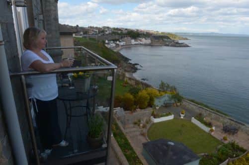 Maureen on the balcony. Picture: Phil Wilkinson