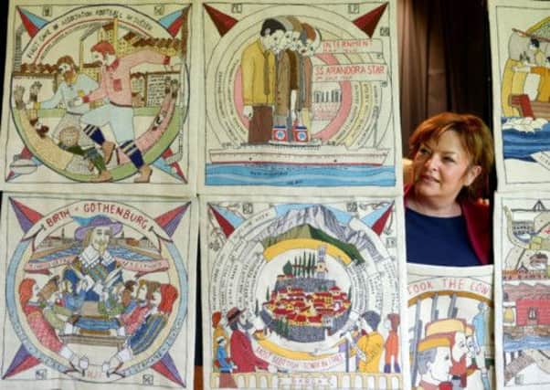 Fiona Hyslop with the pieces unveiled today. Picture: Phil Wilkinson