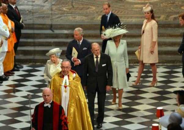 Queen Elizabeth II and members of the Royal family leave Westminster Abbey. Picture: PA