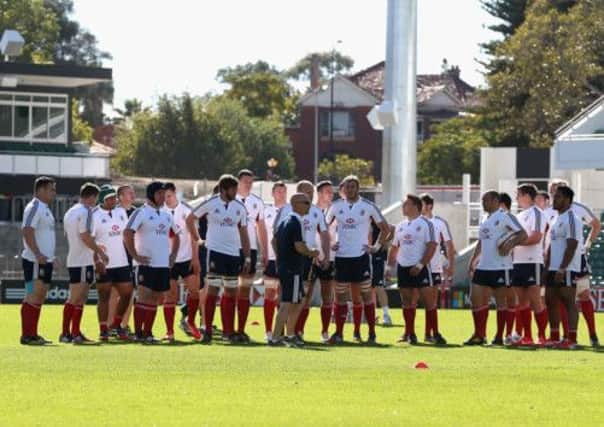 The players line up during the captains run at Patersons Stadium in Perth, Western Australia. Picture: Getty