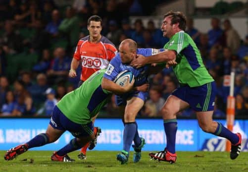 Western Force scrumhalf Brett Sheehan is tackled in their Super Rugby win over the Highlanders on 25 May. Picture: Paul Kane/Getty