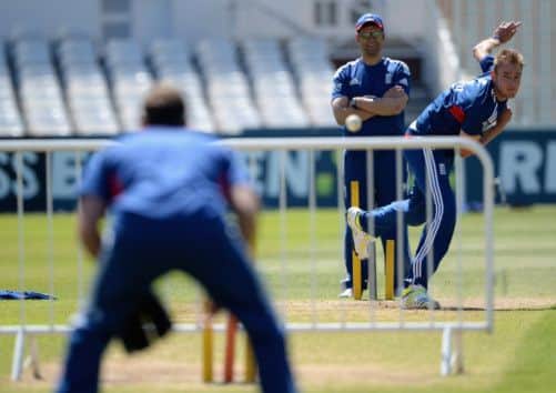 Englands Stuart Broad bowls at Trent Bridge on the eve of the match against New Zealand. Picture: Getty
