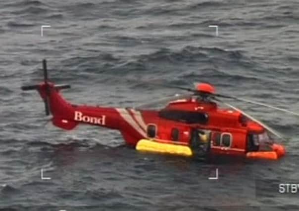 An RAF videograb of one of the ditched Super Puma helicopters. Picture: RAF/ PA