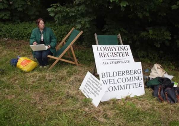 Protesters outside the Bilderberg meeting near Watford. Picture: Getty