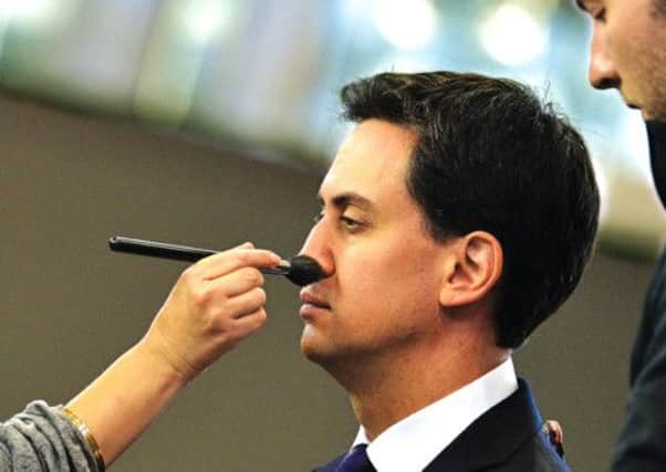 Ed Miliband prepares for a TV interview. Picture: AFP/Getty