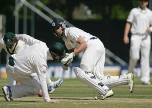 Callum Mcleod pictured batting for Scotland. Picture: Toby Williams