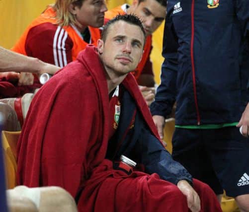 British and Irish Lions' Tommy Bowe sits injured on the bench. Picture: PA