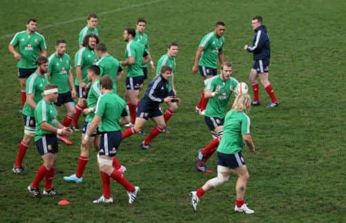 British and Irish Lions' Tom Croft receives the ball during a training session. Picture: PA