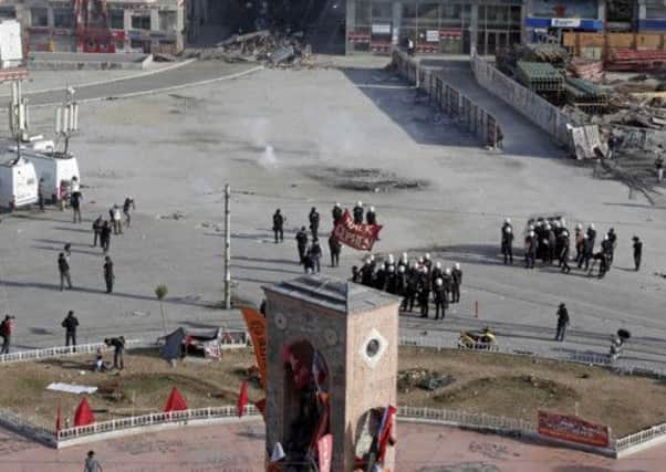 Turkish riot police secure the area. Picture: Reuters