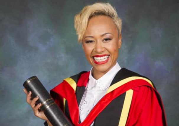 Emile Sande with her honorary degree from the Glasgow University. Picture: Contributed