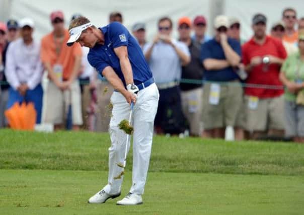 Luke Donald hits an approach shot during a practice round at Merion. Picture: Getty
