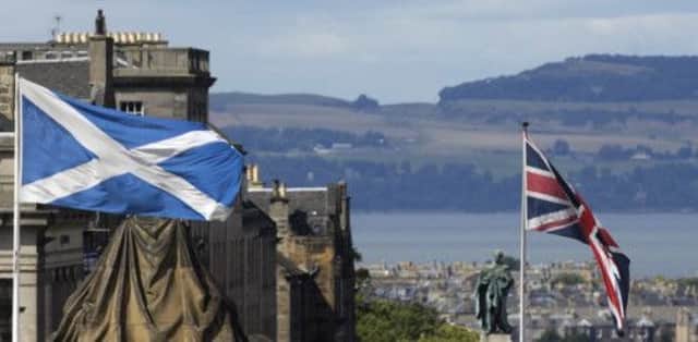 The Union Jack and a Saltire flying above the Royal Scottish Academy on The Mound, Edinburgh. Picture: Neil Hanna