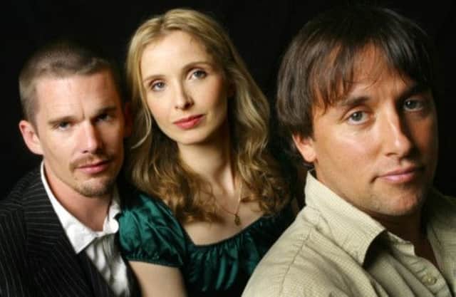 'Before Sunset' actors Ethan Hawke, left, Julie Delpy, and director Richard Linklater. Picture: AP